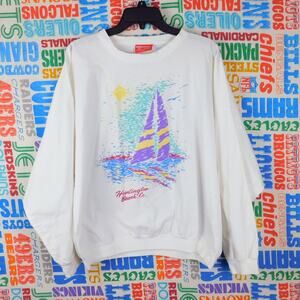 Vintage 90s Huntington Beach Sweatshirt Size L Sailboat Art Unisex Cottontops